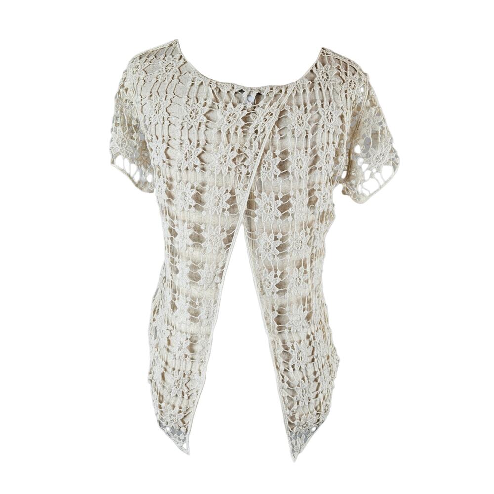 Y2k Crochet Open Knit Top Cream Boho Coquette Delia's - XS - Picture 4 of 7